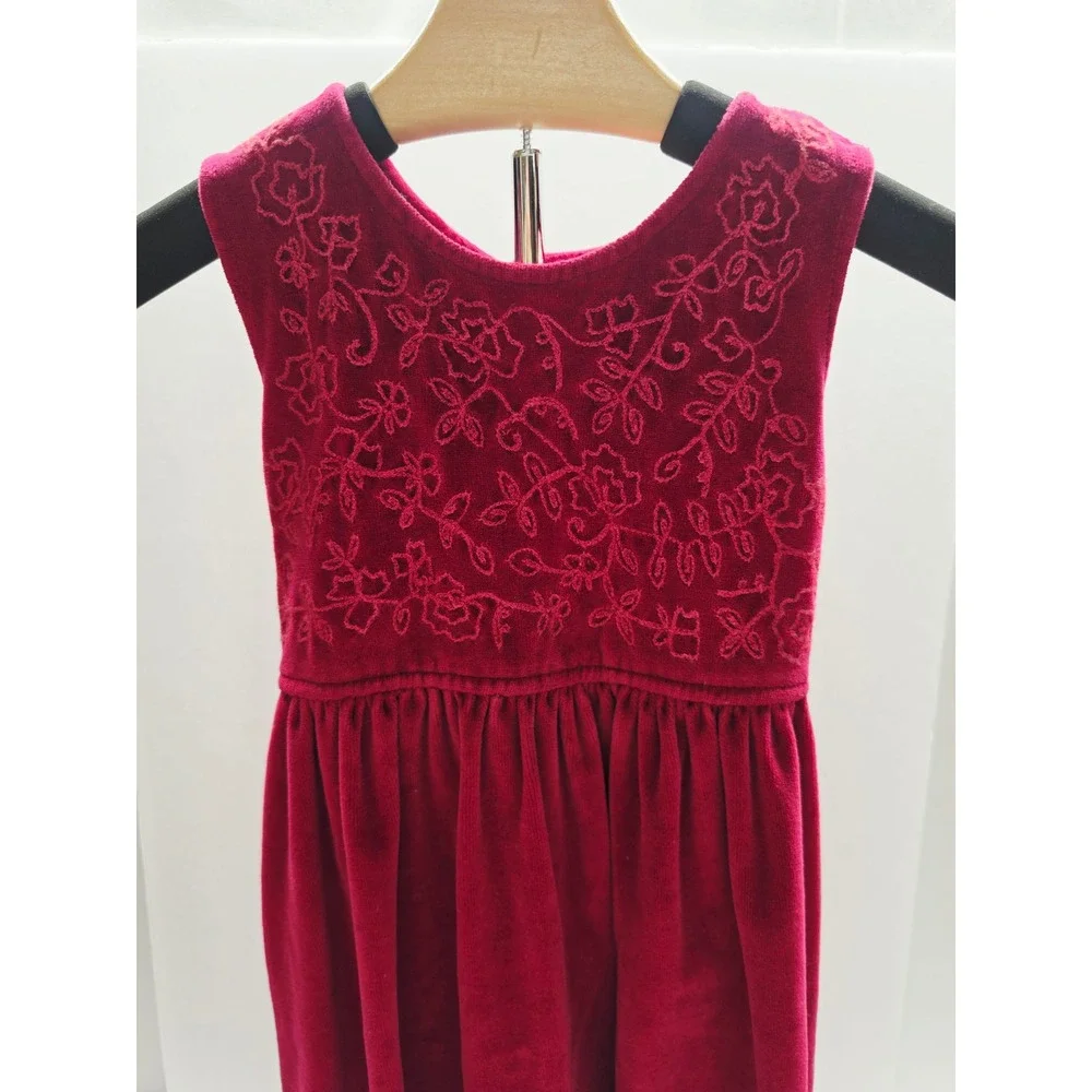Cornelloki Kids Burgundy Red Velvet Embroidered Button Back Dress Size 3/4